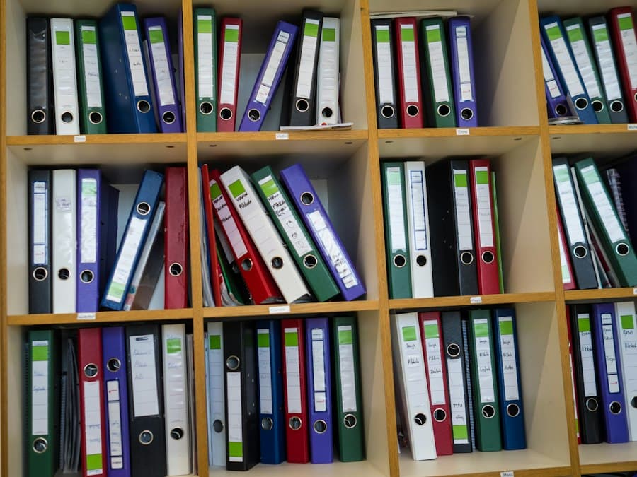 Shelves of neatly labelled archive binders
